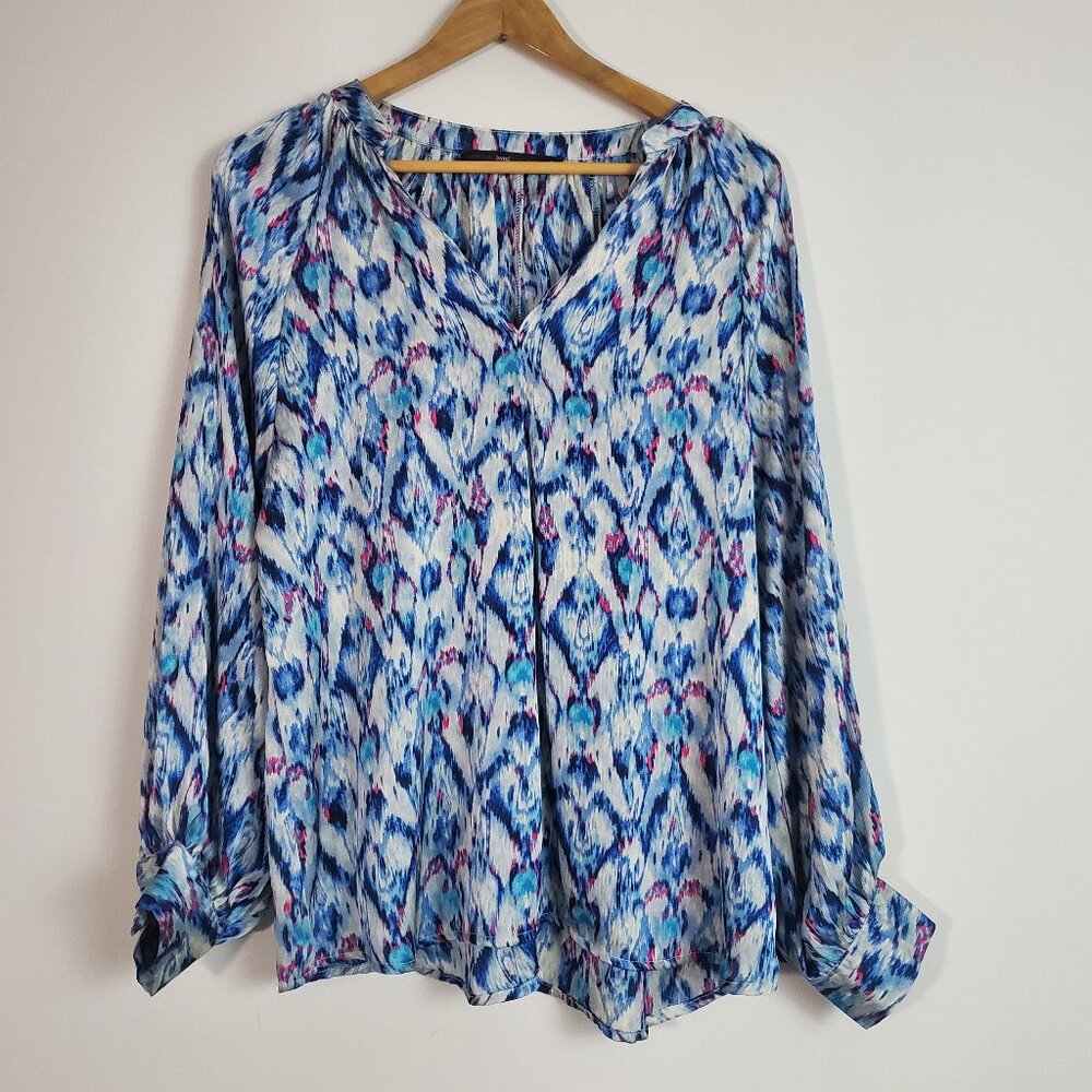 Hazel Hazel Hazel Top Medium Blue Abstract Ikat Boho Maximalist Popover Artsy